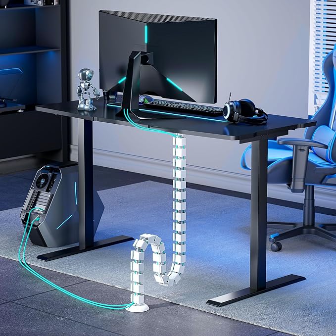 PEGZONE Under Desk Cable Management Spine – Flexible Cable Snake Organizer for Standing Desk, Screw-Mounted Vertebrae Wire Management for Table, White