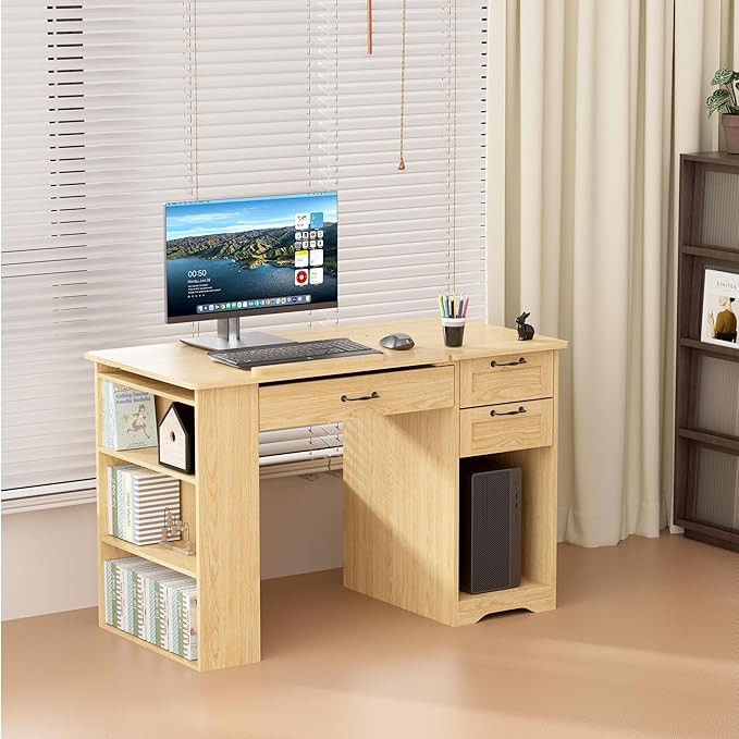 Crafting Table with Storage Cabinet & Drawers, Adjustable Drafting Table with Open Shelves, Drawing Computer Desk, Painting Desk, Workstation for Home Office Reading, Writing, Craftin