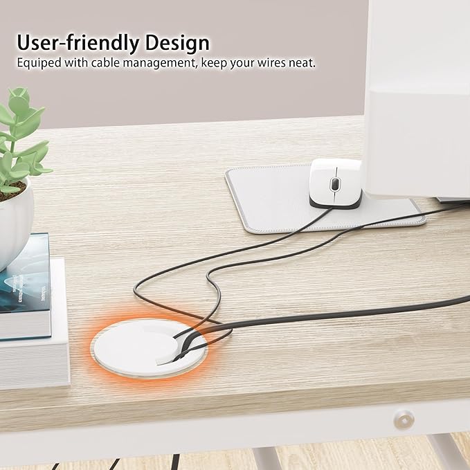 Weehom Computer Desk with Drawers, Home Office Desk for Writing, Studying, and Gaming - Sturdy and Spacious Workstation for PC and Laptop(Beige)