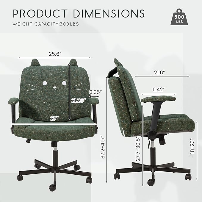 HOMREST Criss Cross Chair with Arms and Castors,Plus Size Cross Legged Office Chair with Extra Wide Seat&Flexible Back Cushion,Cute Comfy Desk Chairs for Home Office,Vanity,Reading(Christmas Green)
