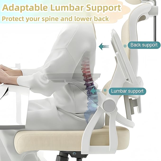 Ergonomic Office Chair - 350LB Comfy Desk Chairs with Adjustable Headrest and Lumbar Back Support, Mesh Computer Chairs with Wheels and Arms for Home Office, Study