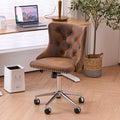 VINGLI Rustic Microfiber Armless Home Office Desk Chair with Silver Base/Wheels, Small Cute Vanity/Makeup Chair with Back for Bedroom, Upholstered Adjustable Rolling Swivel Nail Chair for Women/Girls