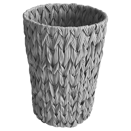 Coeusy Wicker Trash Can,Small Bathroom Trash Can,Waterproof Wicker Waste Basket for Bathroom,Handwoven Wastebasket for Office,2 Gallon Grey Round