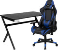 Flash Furniture Black Gaming Desk and Blue/Black Reclining Gaming Chair Set with Cup Holder, Headphone Hook & 2 Wire Management Holes
