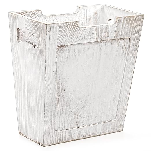TOPZEA Wood Trash Can, Farmhouse Wastebasket with Handle Rustic Wooden Waste Basket Rectangular Small Decorative Garbage Container Trash Bin for Bathroom, Kitchen, Bedroom, Office, Living Room Decor
