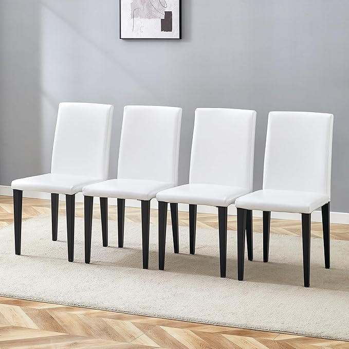 Set of 4 Dining Chairs 35.4 Inch High Modern PU Leather Chairs with Black Metal Legs Ergonomic Backrest & Sponge Seat Perfect for Dining Room Kitchen Home Office & Living Space