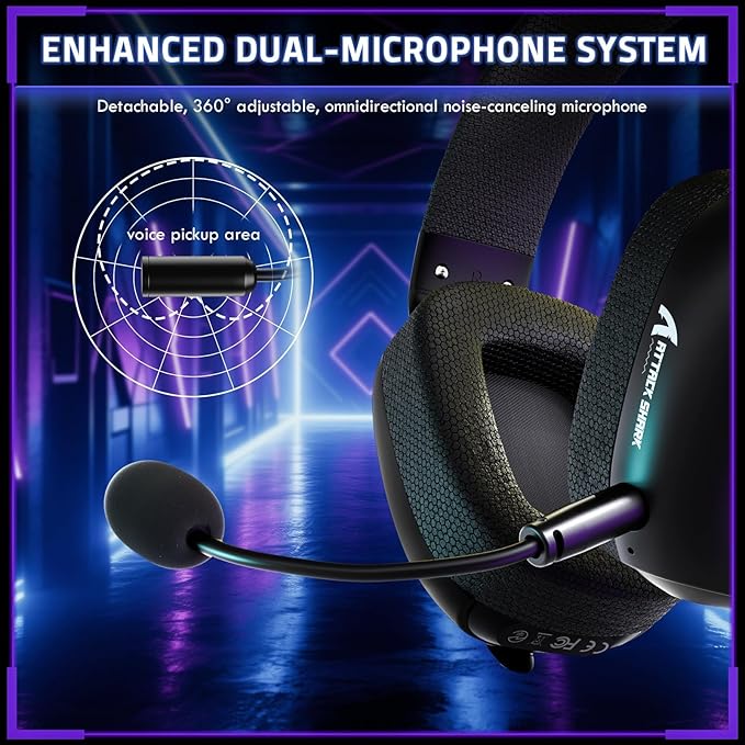 MAMBASNAKE × Attack Shark L80PRO Wireless Gaming Headset,Lightweight Over-Ear Headphones with Dual Mic, 2.4G/BT/Wired,Surround Sound,Low Latency,Noise Cancelling for PC,PS5,Laptop,Smartphone – Black