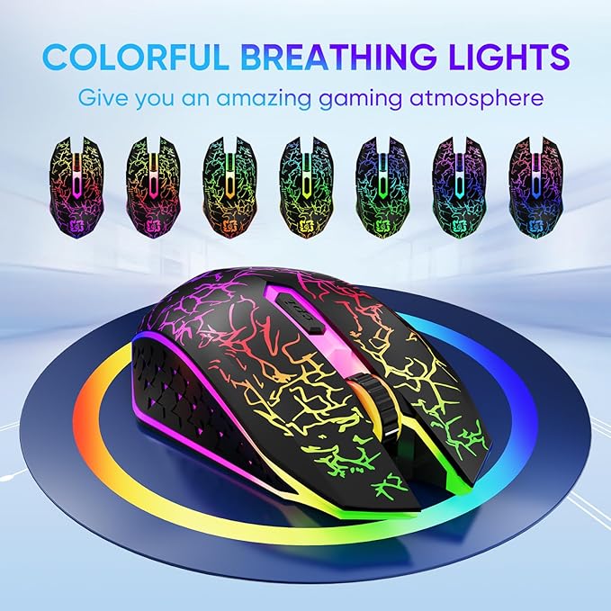 MELOGAGA Bluetooth Wireless Gaming Mouse, 2.4G Cordless RGB Rechargeable PC Game Mouse, Black