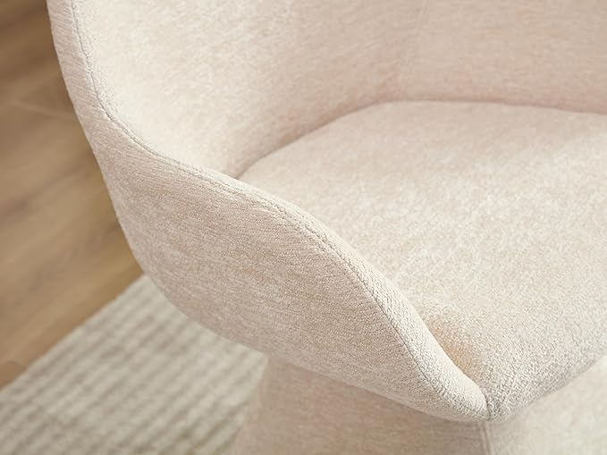 180° Swivel Dining Accent Chair, Barrel Upholstered Armchair with Solid Wood Base, Modern Beige Velvet Chair for Living Room, Bedroom, Office, Vanity Smooth 180° Swivel Mechanism – This swivel accen