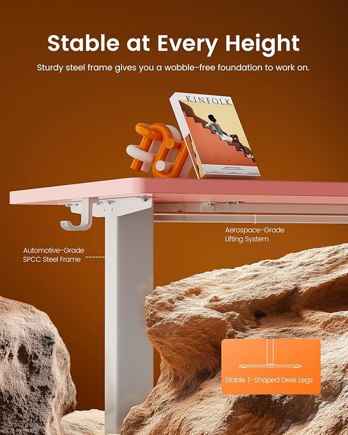 ErGear Height Adjustable Electric Standing Desk, 31 x 19 Inches Sit Stand up Desk, Memory Computer Home Office Desk, Pink