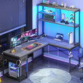 SEDETA L Shaped Gaming Desk, 51.2" Reversible Small Corner Desk with Drawer, Power Outlet & LED Lights, Computer Desk with Storage Shelves for Small Space, Grey