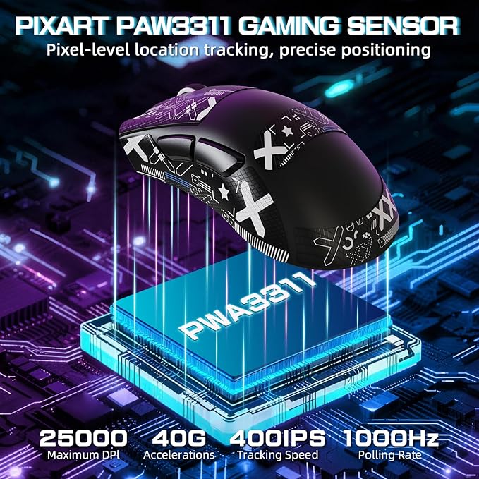 ATTACK SHARK V3PRO Wireless Esports Gaming Mouse with Magnetic Charging Dock:62g Lightweight-1K Polling-25K DPI-PAW3311 Sensor,Wired/BT/2.4Ghz Programmable,BK52820 IC for PC Laptop Gamer(Black+Tape)