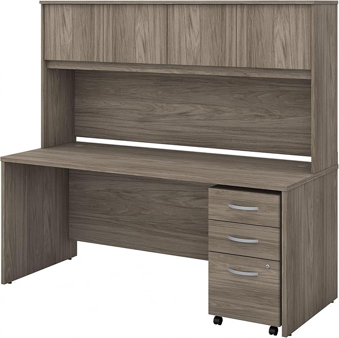 Bush Business Furniture Studio C Office Desk with Hutch and Mobile File Cabinet, 72W x 30D, Modern Hickory