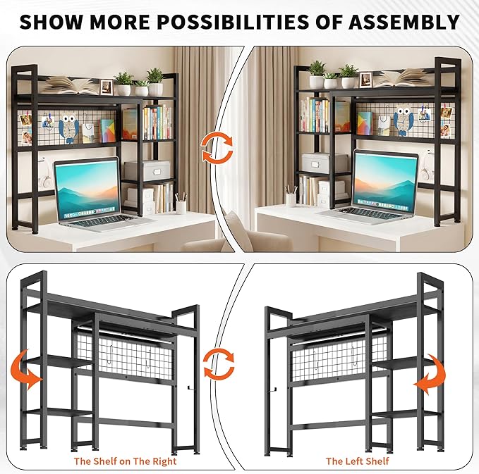 Desktop Shelf, 38.5'' Desktop Organizer Shelf for Computer Monitor, 4 Tier Hutch Storage Rack for Home Office Dorm, Black