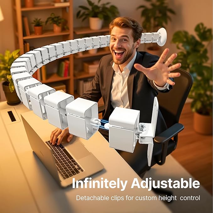 PEGZONE Under Desk Cable Management Spine – Flexible Cable Snake Organizer for Standing Desk, Screw-Mounted Vertebrae Wire Management for Table, White