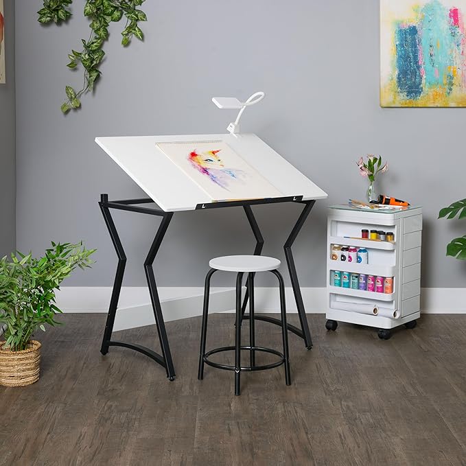 SD Studio Designs Hourglass Craft Table Angle Adjustable Drafting Table, Table+Stool