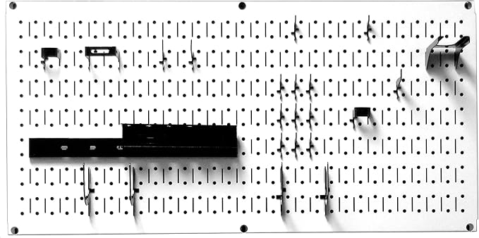 Wall Control Modular Pegboard Tool Organizer System - Wall-Mounted Metal Peg Board Tool Storage Unit for Wall Storage Tiling (White Pegboard)
