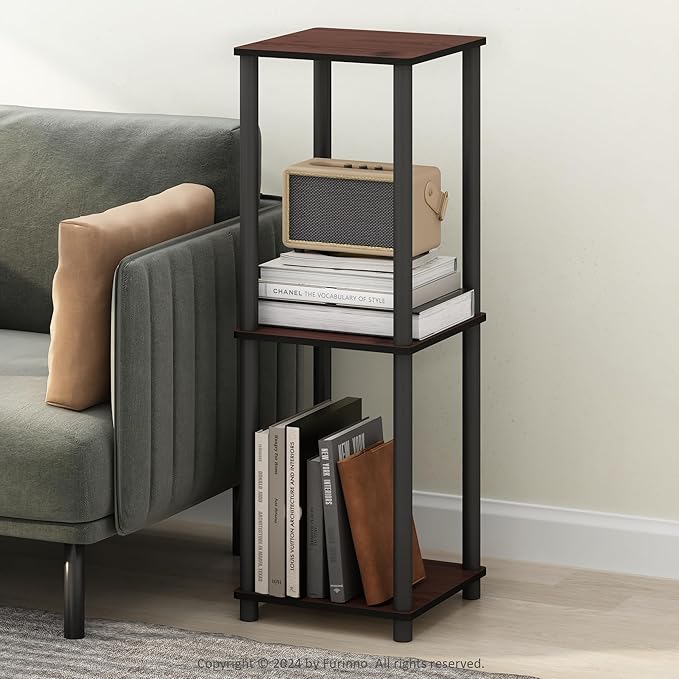 Furinno Turn-N-Tube Set of 2, 2-Tier Book Shelf with Open Shelf, Stackable Bookshelf, Toolless Bookcase with Easy Assembly, 13.4 x 13.4 x 20, for Living Room, Bedroom, Home Office, Dark Cherry/Black