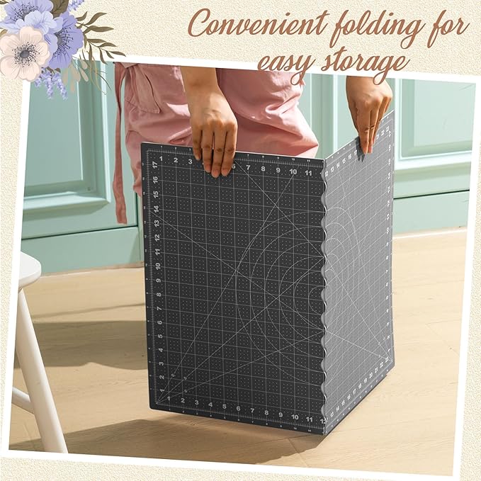 Teenyyou 18" X 24" Self Healing Folding Cutting Mat with Grid for Quilting, Sewing, Craft Hobby Board Sewing Cutting Mat for Quilting, Leather, Fabric, Crafting, Scrapbooking, Art, Clay