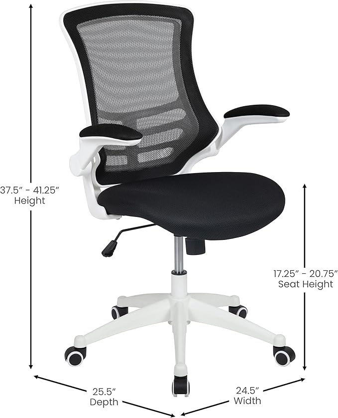 Flash Furniture Kelista Office Chair, Ergonomic, Mid-Back, White Frame, Black Mesh with Swivel