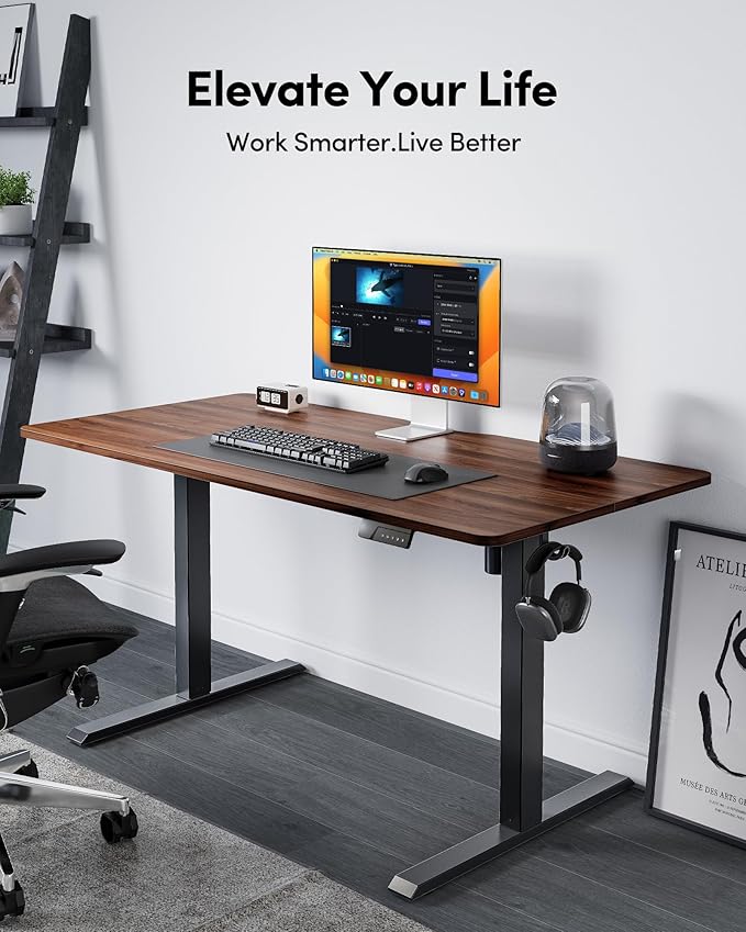 FEZIBO Electric Standing Desk Adjustable Height, 40 x 24 Inch Sit and Stand Desk, Home Office Desk, Ergonomic Workstation Computer Desk, Black Walnut