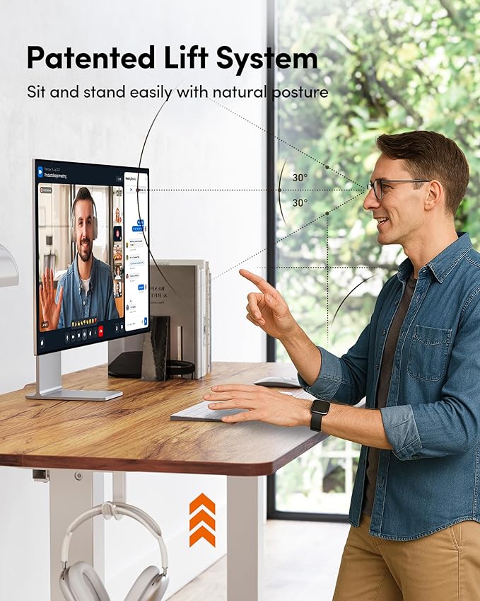 FEZIBO Electric Standing Desk, 55 × 28 Inches Height Adjustable, Sit and Stand Up, Home Office Computer Desk (Light Rustic)