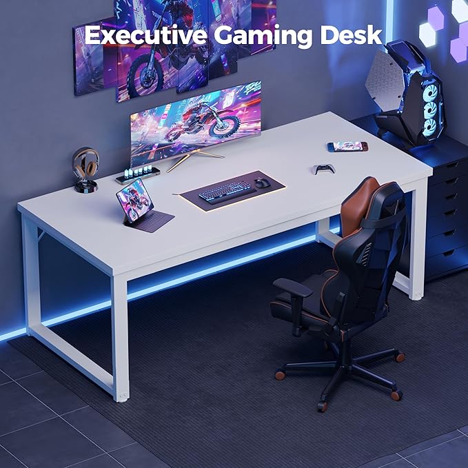 Mericonia 40 Inch Computer Desk, 1.2" Thick Modern Simple Study Writing Table, Heavy Duty Industrial Office Desk for Home Bedroom Workstation, White