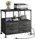 DEVAISE 3 Drawer Mobile File Cabinet, Rolling Printer Stand with Storage Shelf, Fabric Lateral Filing Cabinet fits A4 or Letter Size, Adjustable Shelf for Home Office, Charcoal Black Wood Grain Print
