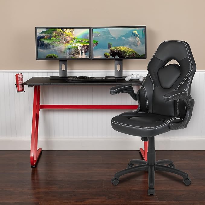 Flash Furniture Red Gaming Desk and Black Racing Chair Set with Cup Holder and Headphone Hook