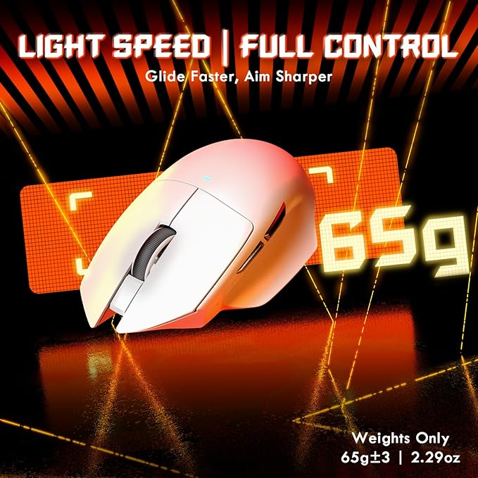 ATTACK SHARK V6 65g Wireless Gaming Mouse with RGB Magnetic Charging Dock, BT/2.4G Wireless/Wired Mouse 1K Polling, PixArt PAW3311 Sensor, 25K DPI, Programmable Gamer Mice for PC/Win/Mac (White)