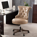 HUIMO Home Office Chair Upholstered Armless Desk Chair with Wheels Adjustable Height Computer Desk Chair with Wooden Legs Comfortable Swivel Chair for Home Office Study Studio (Light Brown)