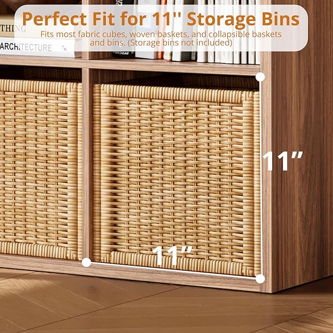 IROCNK Bookshelf, 8-Cube Storage Cube Shelf Organizer, Extra Thick Frame Horizontally & Vertically Reversible Bookcase with Open for Living Room, Bedroom, Home Office, Oak Brown