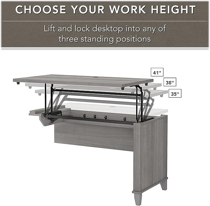 Bush Furniture Somerset 72W 3 Position Sit to Stand L Shaped Desk with Hutch and Bookcase in Platinum Gray
