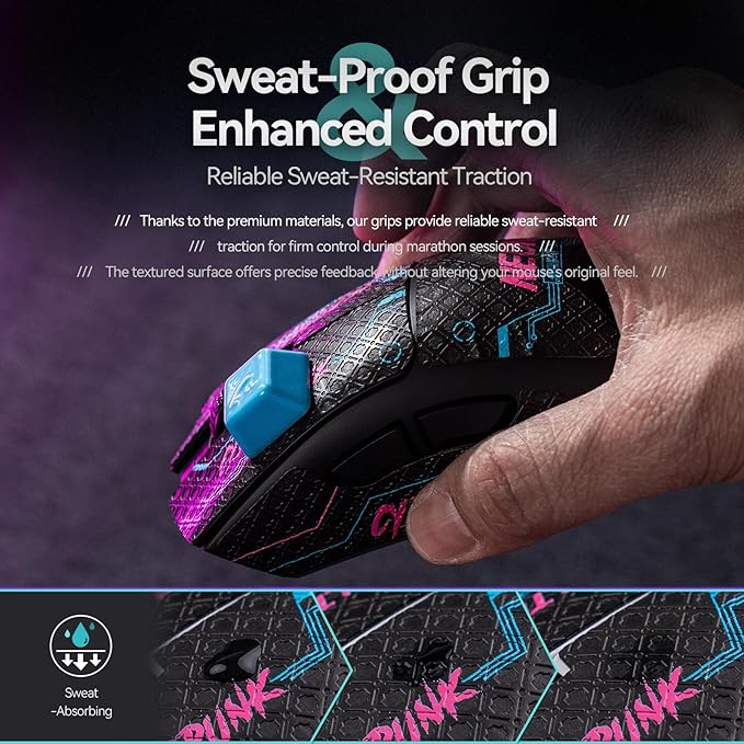 2-Pack Cyberpunk-Neon Mouse Grip Tape for Viper V3 Pro / V4 Pro - 0.5mm Ultra-Thin Pre-Cut, Anti-Slip, Sweat-Resistant, Professional Competitive Upgrade Kit