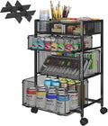 4-Tier Rolling Utility Cart with 3 Drawers, Craft Organizer and Storage with DIY Divider, Art-Craft Supplies with Caster Wheels, Multi-Functional Storage for Classroom, Office, Paints, Artifacts
