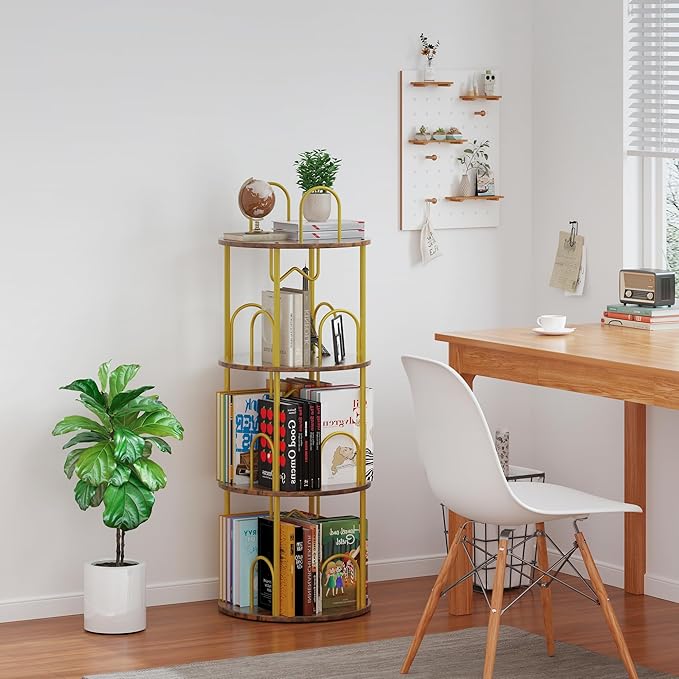 3 Tier Rotating Bookshelf, 360° Spinning Bookshelf Tower, Narrow Corner Book Shelf, Revolving Bookcase Corner Tall Book Shelf for Small Spaces, Bedroom, Living Room, Brown