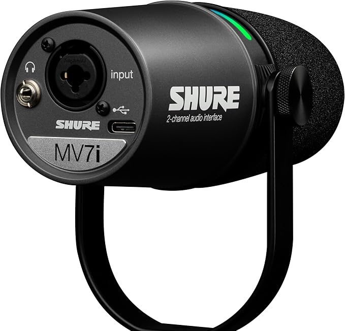 Shure MV7i Smart Microphone – USB-C & XLR Mic for Podcasting, Music & Streaming with Built-in Audio Interface, Auto Level Mode, Advanced DSP, All-Metal Design, Black