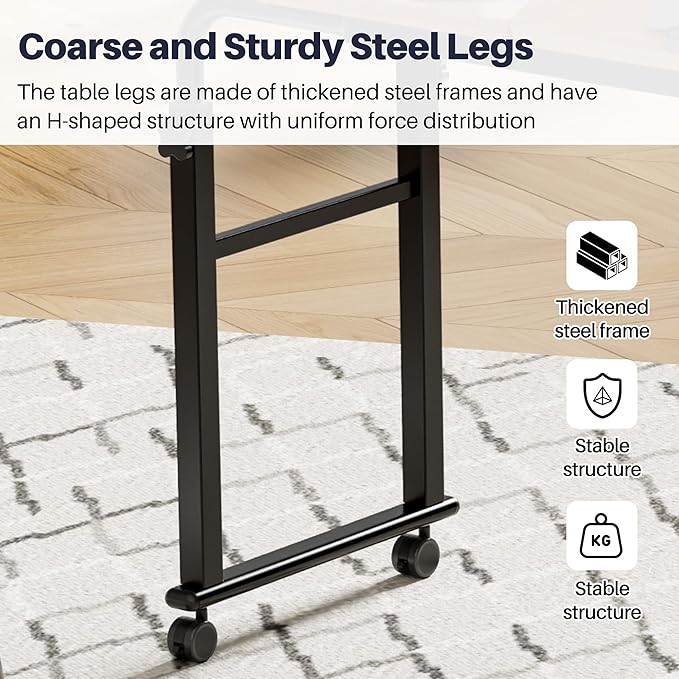 Overbed Table with Wheels, Tilting Overbed Desk Adjustable Height & Length, Queen Over Bed Table with Storage Cabinet, Rolling Laptop Desk for Bedroom, Living Room, Hospital (Brown, 47.24in)