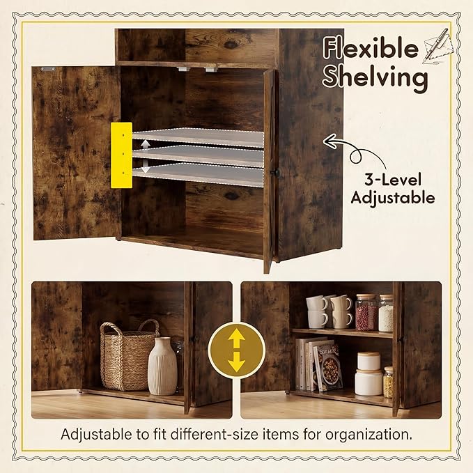 YESHOMY Farmhouse Bookshelf and Bookcase with Doors, Industrial Bookshelves and Bookcases Floor Standing Display 6-Tier Shelf Storage 71.5 inchs for Home Office, Living Room, Rustic Brown, 1 PCS