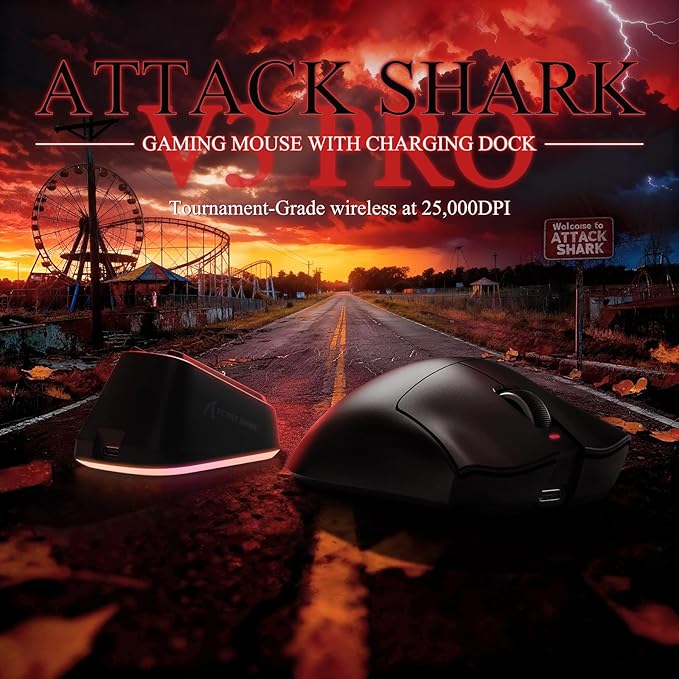 MAMBASNAKE Attack Shark V3 PRO 62g Superlight Wireless Gaming Mouse,RGB Magnetic Charging Dock,BK52820 Tri-Mode BT/2.4G Wireless/Wired Mouse,25000DPI,500mAh,5 Programmable Buttons for Pc/Mac,Black