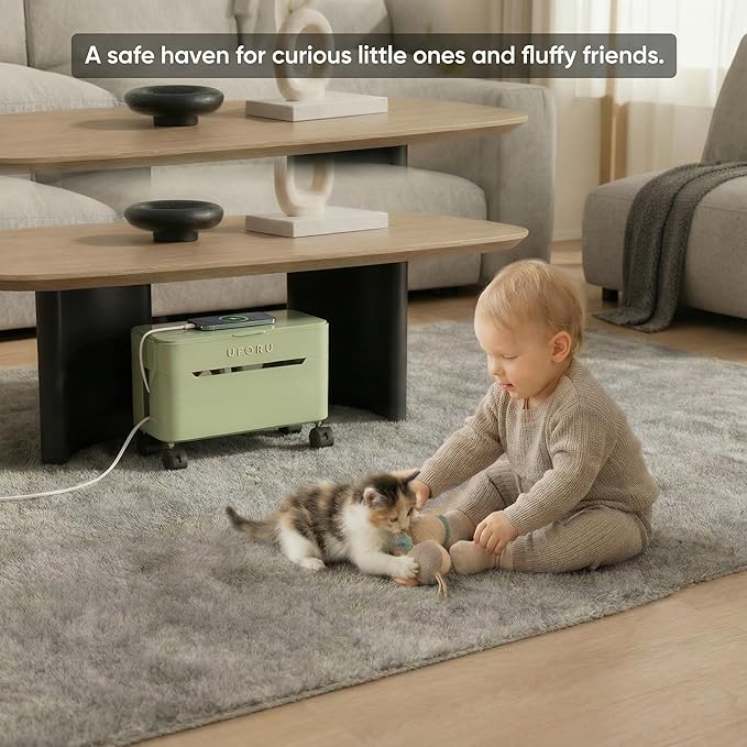 2-Tier Rolling Cable Management Box with Wheels (Large) – Mobile Power Strip Hider & Cord Organizer – Under Desk Wire Concealer & Charging Station Organizer – Baby & Pet Proof Safety (Matcha Green)