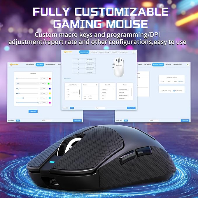 ATTACK SHARK X8SE Wireless Gaming Mouse,Adjustable 25K DPI PAW3311 Optical Sensor,Ergonomic 59g Lightweight,Triple Modes 2.4G/BT/USB-C,500mAH Battery,5 Programmable Buttons for PC/Mac-Black&Griptape