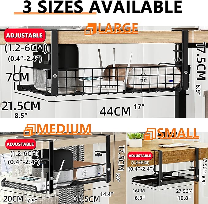Under Desk Cable Management Tray Cord Wire Shelf Organizer (Medium)