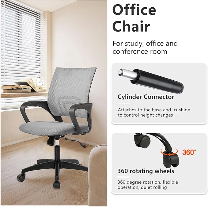 PayLessHere Home Office Chair Desk Computer Chair Adjustable Ergonomic Chair Lumbar Support Armrest Executive with High Density Mesh 360 Degree Swivel Chair for Adults Chair (Pack of 1, Grey)