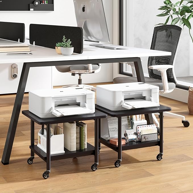 Giantex Under Desk Printer Stand, 2-Tier Mobile Printer Table with Storage Shelf, Lockable Wheels & Metal Frame, Rolling Printer Cart Holder, Storage Rack for Home Office Scanner Fax Machine (Black)