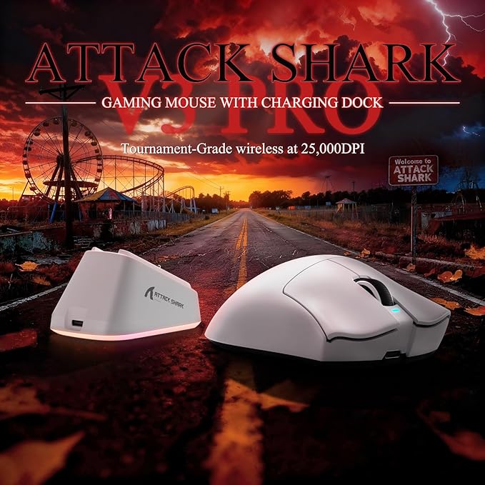 MAMBASNAKE Attack Shark V3 PRO 62g Superlight Wireless Gaming Mouse,RGB Magnetic Charging Dock,BK52820 Tri-Mode BT/2.4G Wireless/Wired Mouse,25000DPI,500mAh,5 Programmable Buttons for Pc/Mac,White