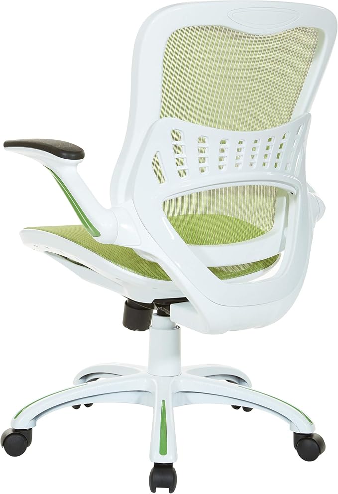OSP Home Furnishings Riley Ventilated Manager's Office Desk Chair with Breathable Mesh Seat and Back, White Base with Green