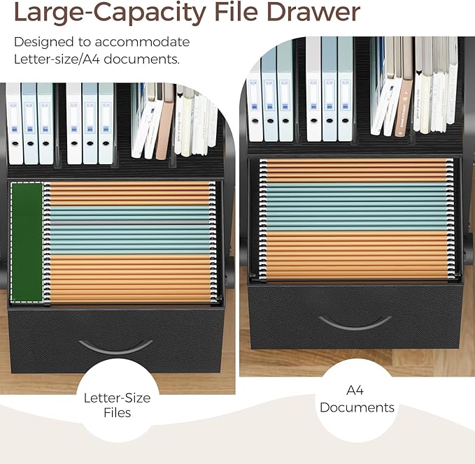 MAHANCRIS Small File Cabinet, Rolling Filing Cabinet for Under Desk with Divider, Single Non-Woven Fabric Drawer File Organizer for A4/Letter Size Documents, Under Desk Storage, Black FCBK3001