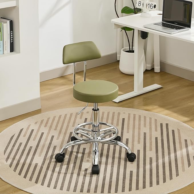 FIRAVOE Drafting Chair (Work Stool with Back)(Swivel Shop Stool 19.5"-26.6") Adjustable Height and Footrest Ergonomic Office Chair (Green)