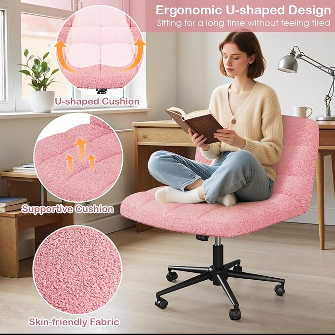 TLSUNNY Wide Sherpa Criss Cross Desk Chair – Pink